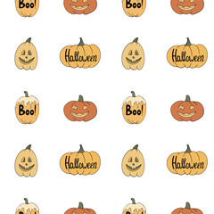 Seamless pattern with Halloween pumpkins