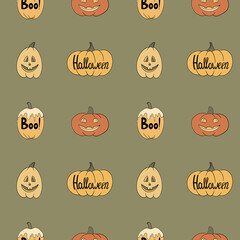 Seamless pattern with Halloween pumpkins