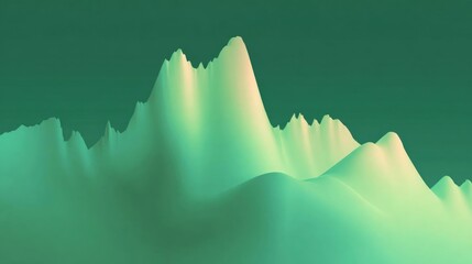 Digital illustration of a mountain range. the background is a gradient of green and light green, with the mountains in the foreground being a darker shade of green.