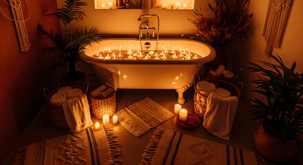 Relaxing Candlelit Bathtub Scene Creates A Tranquil And Serene Ambiance For Wellness