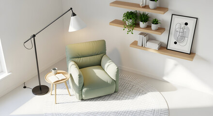 Relaxing Interior Design: Cozy Armchair, Decorative Elements And Modern Reading Light