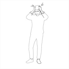 Stress Head Man Line Art Vector Illustration with Anxiety and Frustration