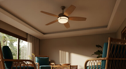 Relaxing Interior Featuring Ceiling Fan and Cozy Furnishings in a Living Space