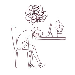 Student Exam Stress Line Art Vector Illustration for Education Pressure