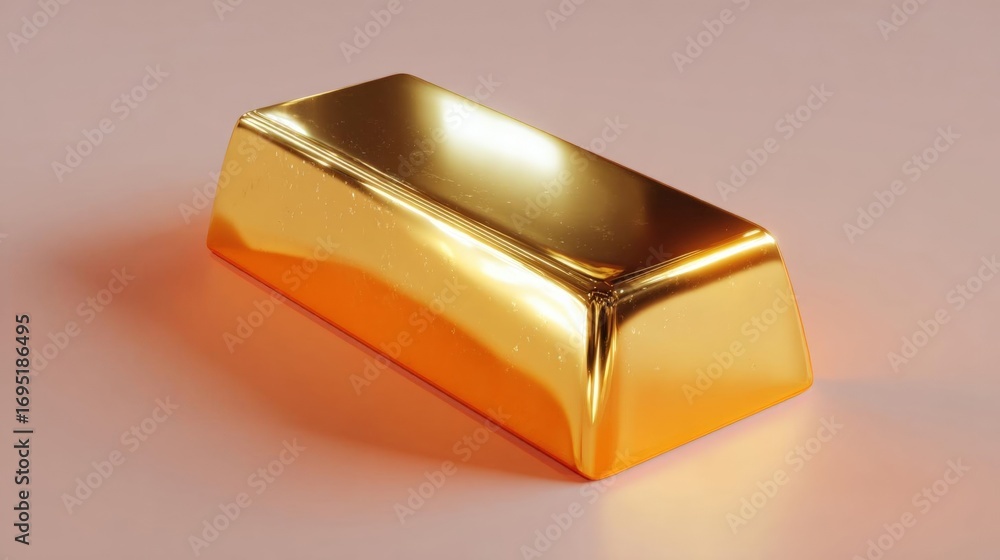 Poster 3d rendering of a gold bar. the bar is rectangular in shape and appears to be made of a shiny, metal