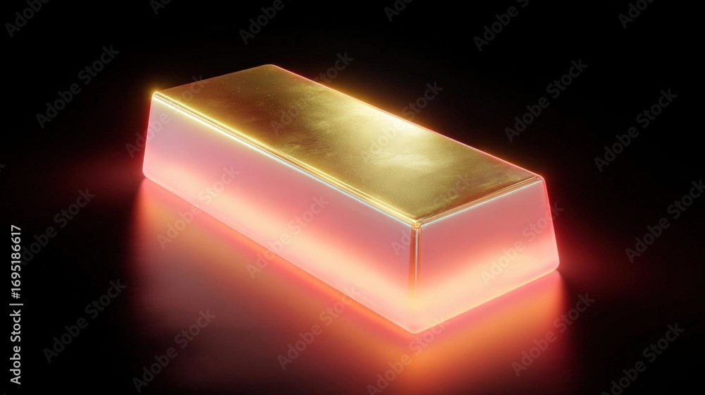 Poster 3d rendering of a rectangular object with a golden color. the object appears to be made of a shiny m