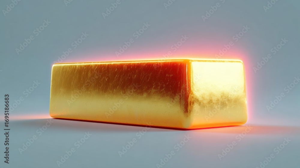 Poster 3d rendering of a rectangular object with a golden color. the object appears to be made of a shiny m
