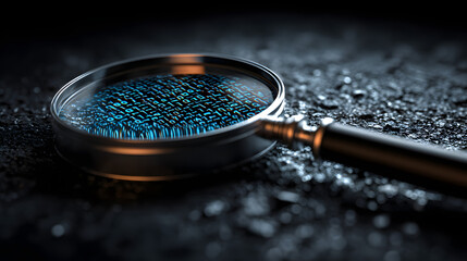 Digital Security Under the Magnifying Glass.Concept f Cybersecurity, digital pivacy, vulnerability assesment, risk management,Cybesecurity, IT security, infrmation technology, softwae developmen