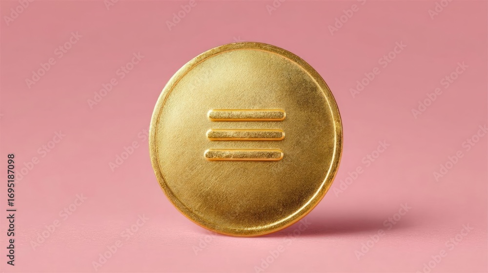 Poster close-up of a round, golden-colored object on a pink background. the object appears to be made of a 