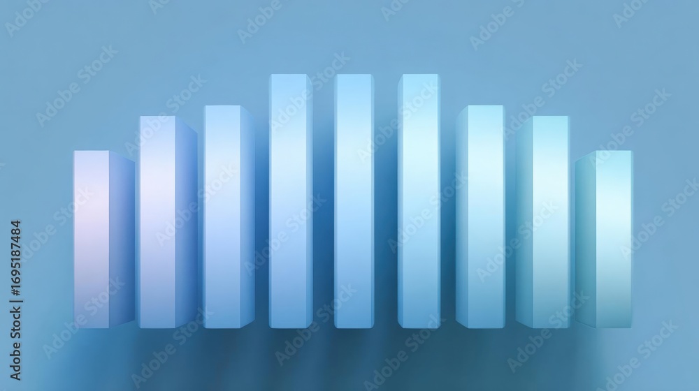 Poster 3d rendering of a bar graph. the bars are arranged in a vertical line, with each bar slightly overla