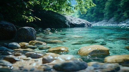 Secluded Shoreline Surrounded Lush Green