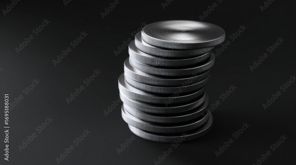 Leinwandbilder 3d rendering of a stack of coins. the coins are arranged in a cylindrical shape, with the topmost co