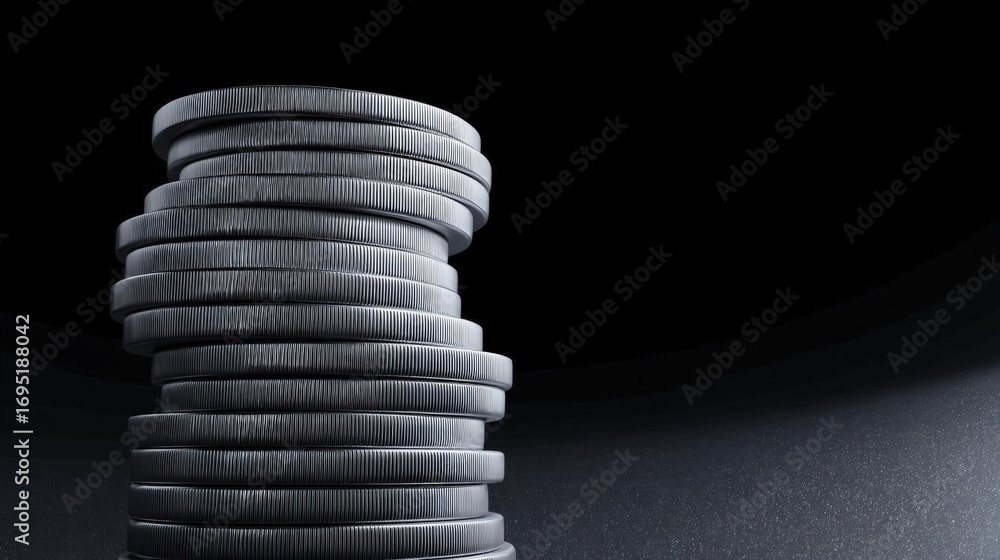 Aufkleber 3d rendering of a stack of coins. the coins are arranged in a cylindrical shape, with each coin slig