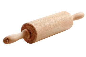 Wooden rolling pin kitchen baking tool isolated
