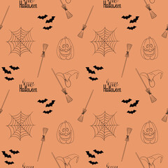 Seamless pattern with Halloween illustrations