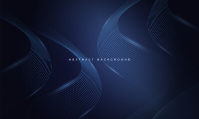 Abstract dark blue vector background with glowing blue wavy lines.