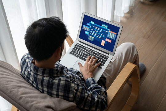 Software development or programming work with coding screen of various programming languages like HTML, , , and C brisk for new application development
