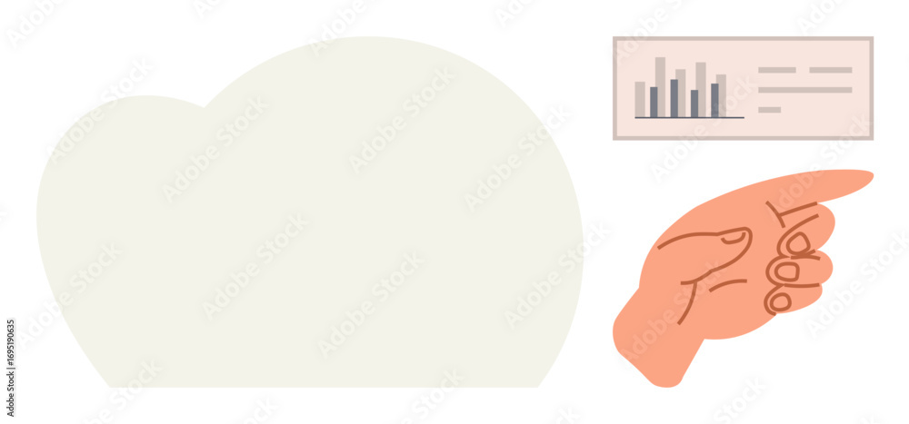 Aufkleber hand pointing towards analytics dashboard displaying a bar graph and metrics. ideal for business ana