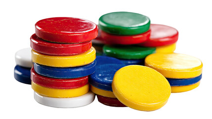 Colorful circular game pieces stacked