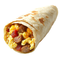 Wrapped Breakfast Burrito with Scrambled Eggs, Sausage, and Cheese