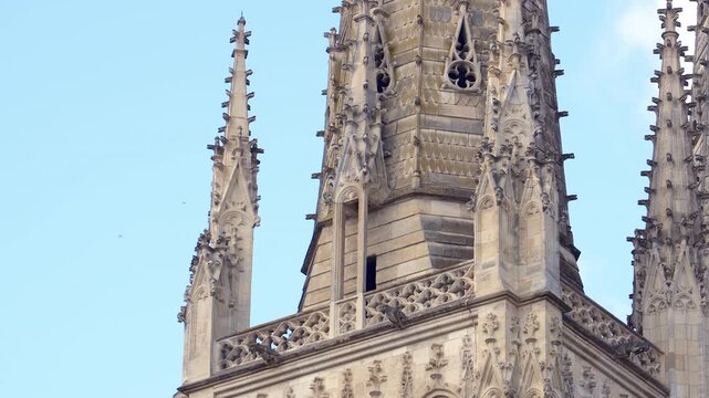 View from a panoramic terrace and external decorations of the Pey Berland tower in Bordeaux, France