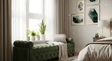 Serene And Luxurious Bedroom: Elegant Design with Decorative Art and Plants