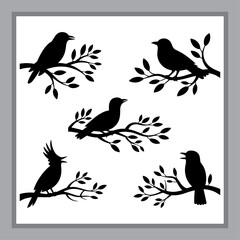 Bird Silhouettes on Branches Graphic Art Illustration of Wildlife in Nature Scenery for Home Decor and Crafts