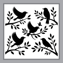 Charming Silhouettes of Birds on Branches A Serene and Elegant Design
