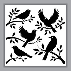 Charming Silhouettes of Birds on Branches A Serene and Elegant Design