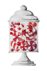Hand-Drawn Christmas Candies And Watercolor Illustration