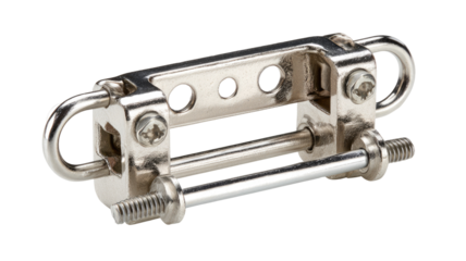 Metal connector, sliding, industrial, closeup, background black, for machinery