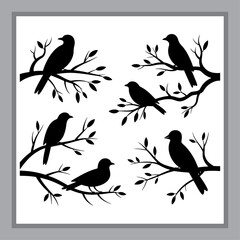 silhouette, birds, tree, winter, black and white, nature, branch, art, graphic, illustration, wildlife, design, minimalist, monochrome, avian, ornithology, pattern, seasonal, drawing, vector, fauna