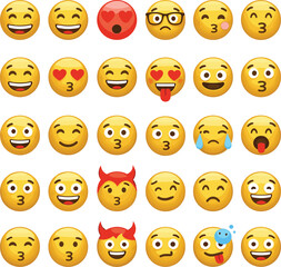 Art & IllustrationColorful emoji collection, expressive smiley faces, cute emotional icons, fun digital stickers, modern emoji set, reactions, social media design elements