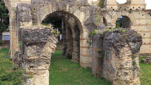 Remains of the ruins of Palais Gallien in the center of Bordeaux, France