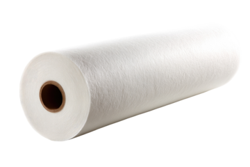 White non-woven fabric roll, studio shot, textile industry, clean background