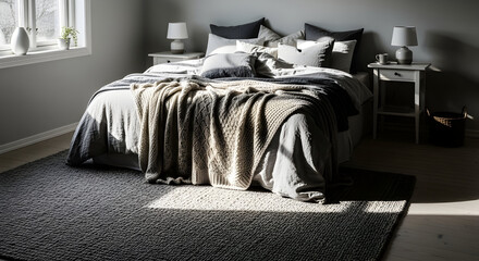 Serene Bedding Displayed With Sunlight, A Tranquil Bedroom Interior, Soft Textures