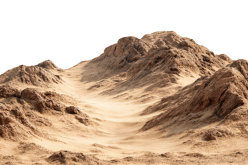 Sandy Desert Mountain Range Landscape, isolated on transparent background, perfect cutout, PNG