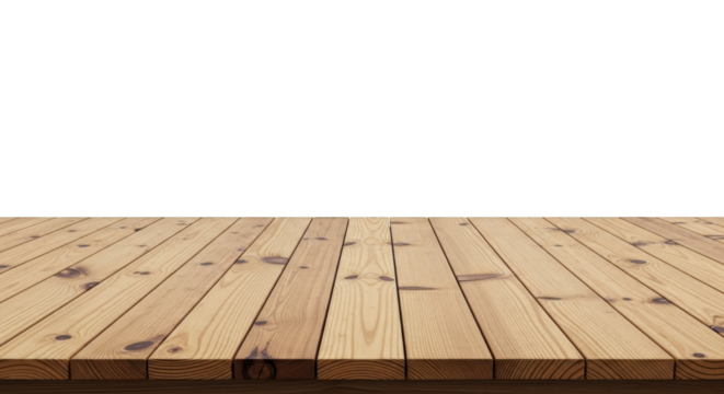 Wooden table surface with planks, isolated on transparent background