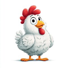 This illustration features a cute and cheerful cartoon chicken with a bright expression.