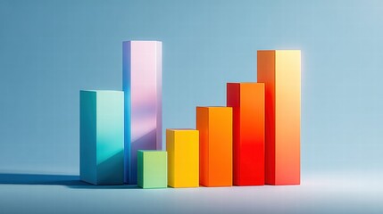 Colorful bar graph illustrates data, growth, and business success against a blue backdrop.
