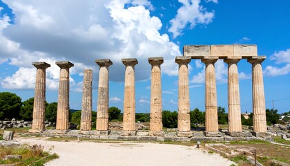Ancient columns under a vibrant sky