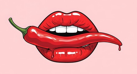 Sensual Lips and Hot Chili Pepper Illustration with Drips