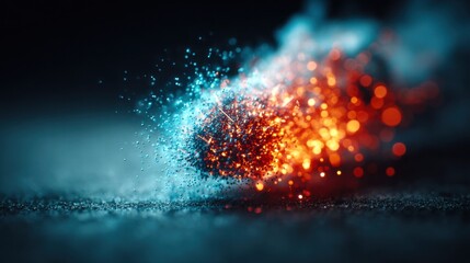 A dynamic explosion of blue and orange lights creates an eye-catching abstract scene.