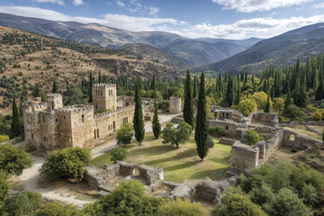 Obraz premium captivating summer landscape featuring ancient castles nestled among lush green hills across different