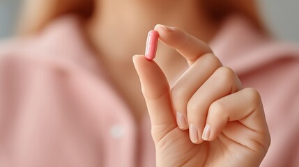 Hand Holding Single Pink Capsule