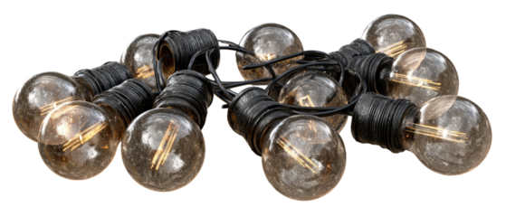 String of vintage-style incandescent-looking light bulbs on black wire