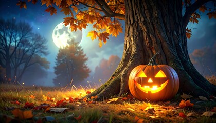 Halloween pumpkin scene at night
