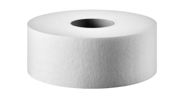 Large toilet paper roll, studio shot, white background, hygiene product