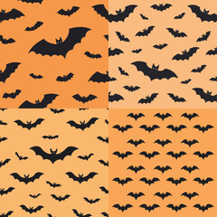 Padr&atilde;o de morcegos em fundo laranja. Para arte de halloween