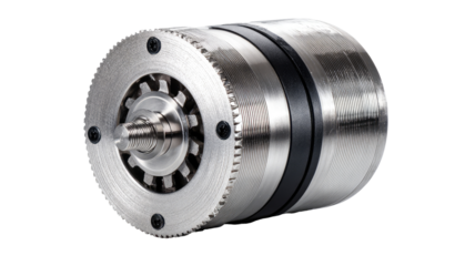 Brushless motor, precision gear, studio shot, industrial background, automation